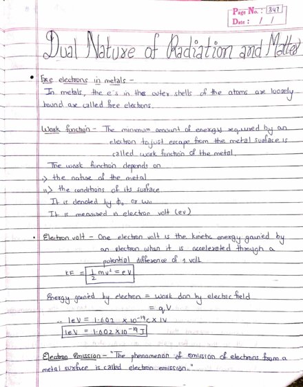 Dual Nature of radiation and matter Class 12 | Physics handwritten notes PDF