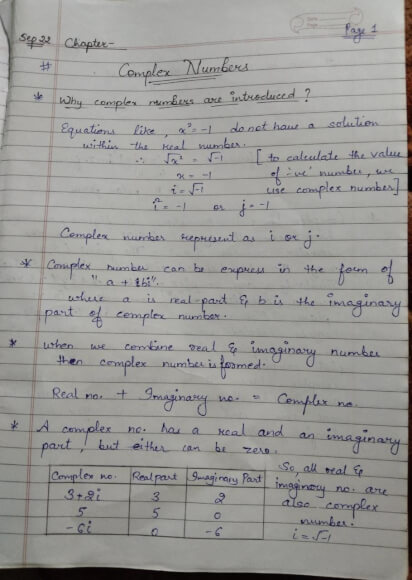 Complex numbers Handwritten Notes PDF in English