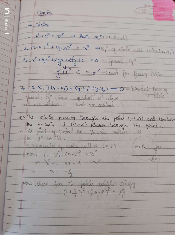 class 11 Circle revision Handwritten Notes