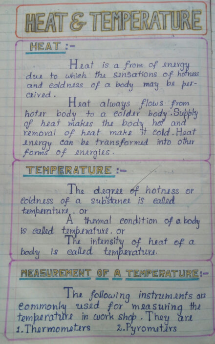 Physics chapter (Heat and Temperature) Handwritten Notes PDF