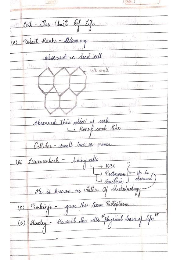 Cell; The Unit Of Life Handwritten Notes PDF Download