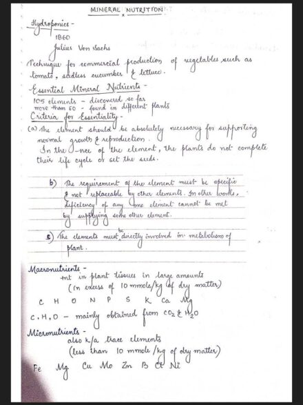 Mineral Nutrition Handwritten Notes PDF Download