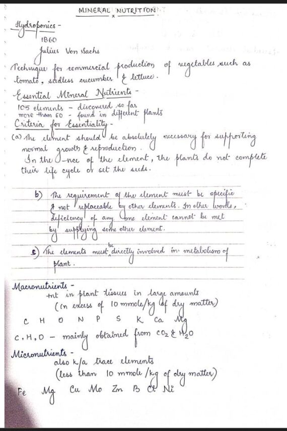Mineral Nutrition Handwritten Notes PDF Download