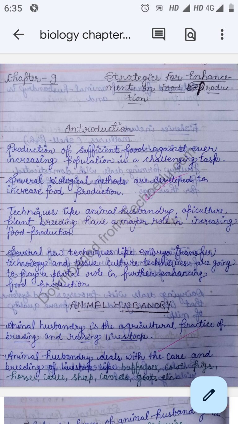 Class-12th, biology , chapter-9, (strategies for enhancement in food  production ) , English medium -NCERT ( for cbse & state board ) Topper's  Handwritten notes (merit in 12th)