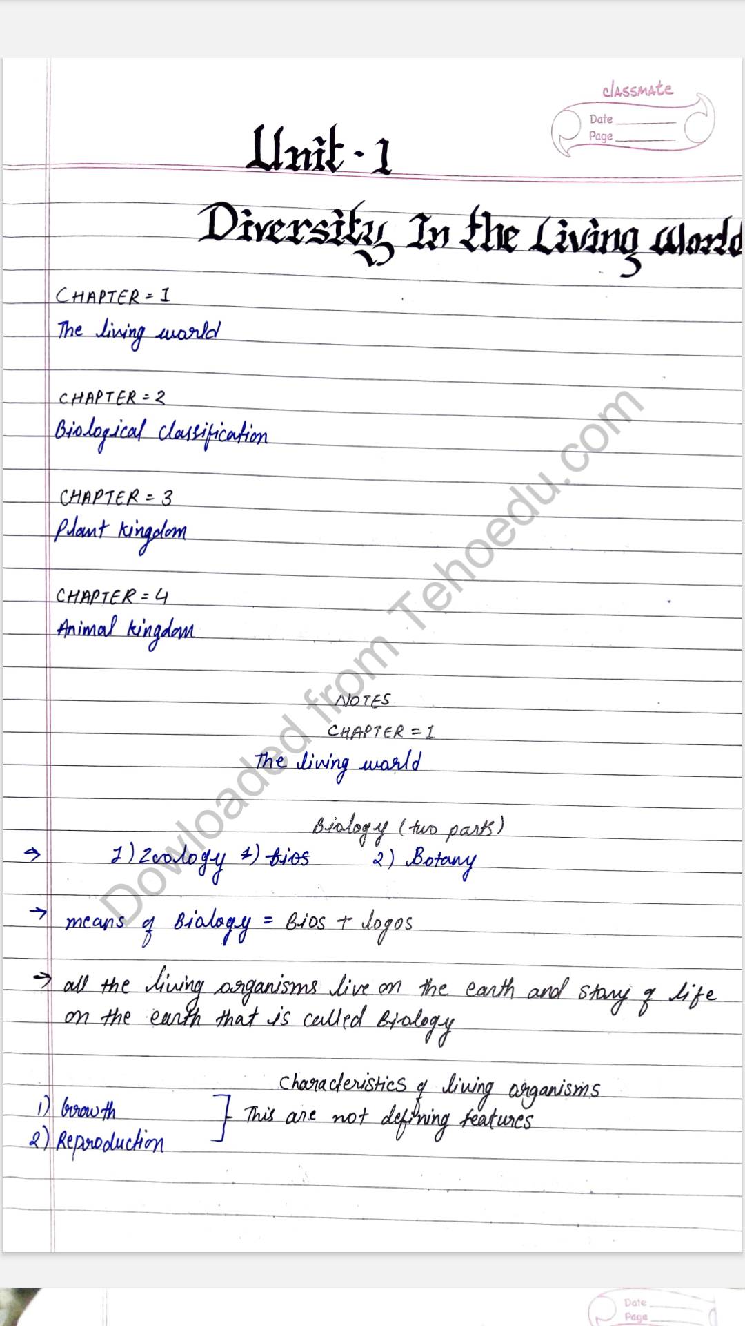 ncert-class-11th-biology-chapter-1-the-living-world-handwritten