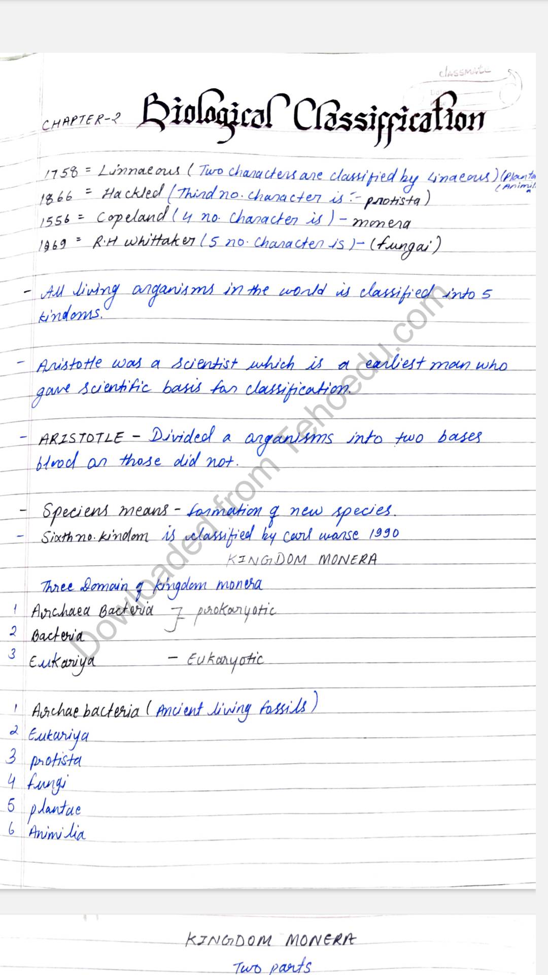 NCERT Class-11th biology , chapter – 2 ( biological classification )  Handwritten Toppers Notes (Premium Quality)- English medium