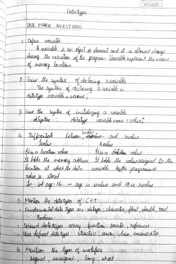 Computer Science Class 11(KA) {cost effective} Handwritten Notes PDF