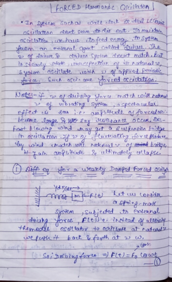 Forced harmonic oscillation Handwritten Notes PDF