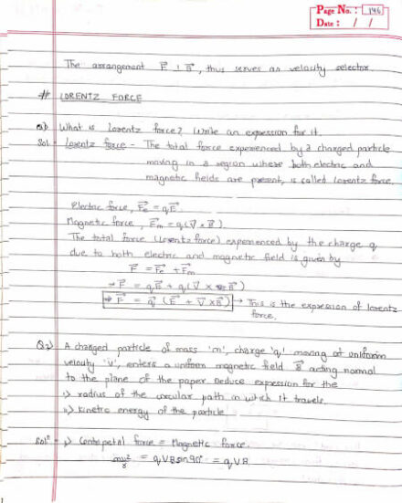 Lorentz force notes by Sanjana Kumari