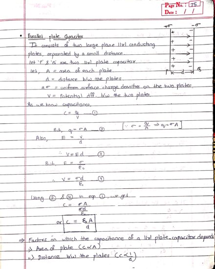Parallel plate capacitor physics notes