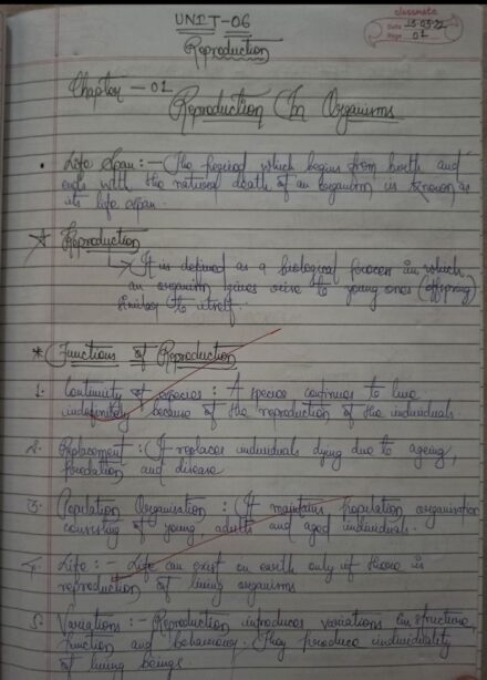 Class 12TH Reproduction In Organism Notes - SHN Notes PDF