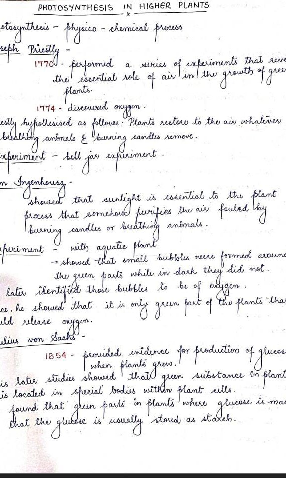 Photosynthesis In Higher Plants Handwritten Notes PDF