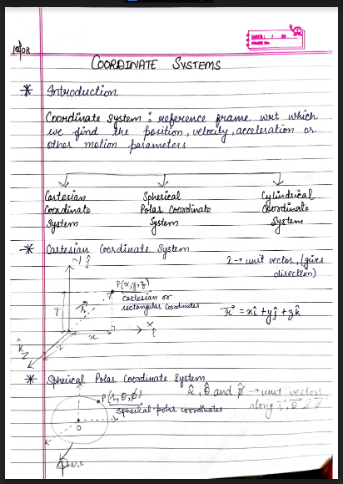 BSc (H) Physics mechanics unit-coordinate systems notes
