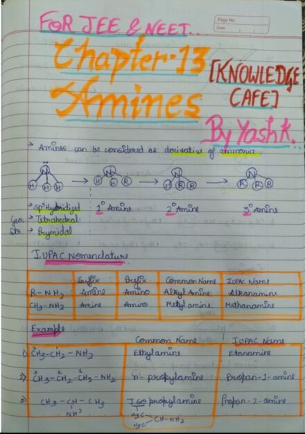 Class 12 chemistry hand written notes of amines Handwritten Notes PDF