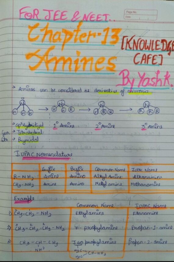 Class 12 chemistry hand written notes of amines Handwritten Notes PDF
