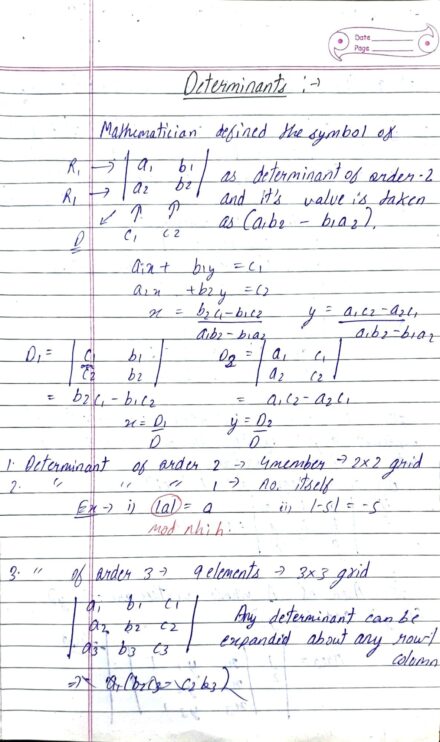 Determinants and Matrices Handwritten Notes PDF for JEE