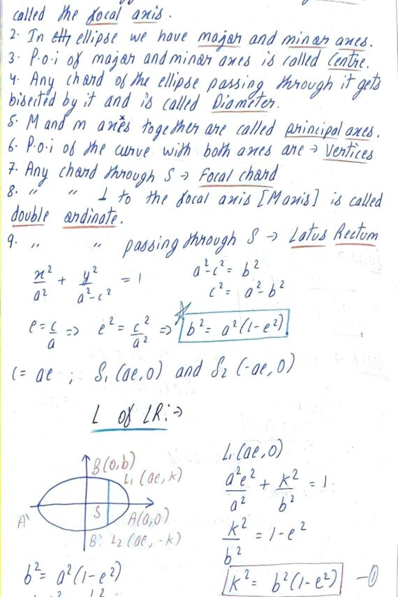 Ellipse Handwritten Handwritten Notes PDF for JEE Exam