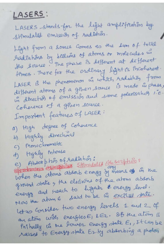 LASERS II GATE/CSIR-NET/B-tech 1st year handwritten notes