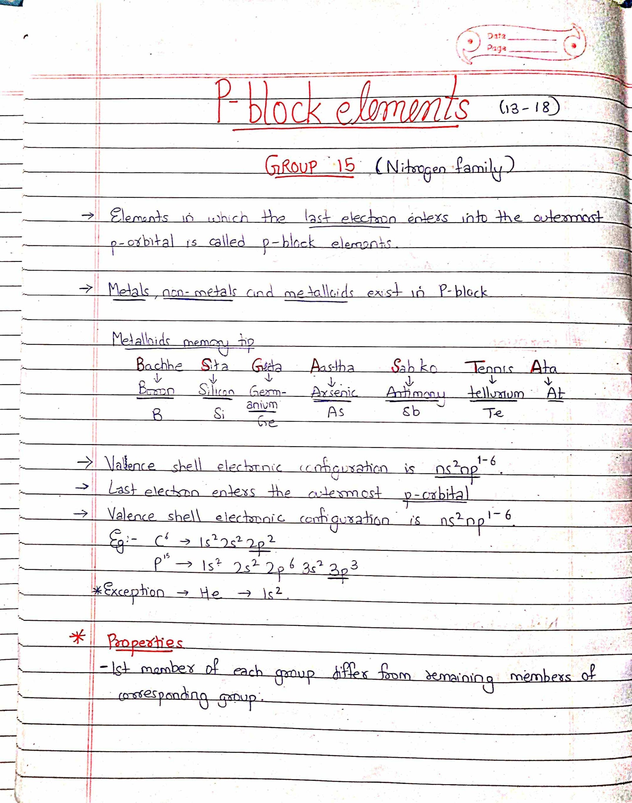 P Block Elements Class 12 Chemistry Handwritten Notes Shop 