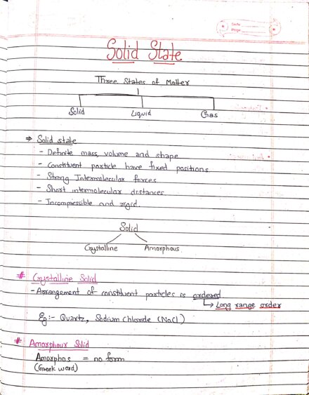 Solid state Class 12 | Chemistry handwritten notes