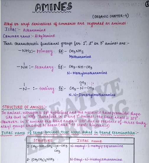 AMINES NOTES FOR JEE CLASS 12 HANDWRITTEN NOTES