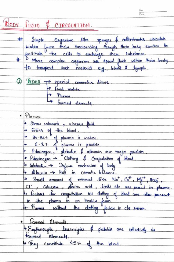 Chapter-18: Body Fluids and Circulation class 12 Biology notes for cbse board and NEET