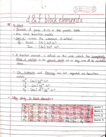 d & f block elements - introduction