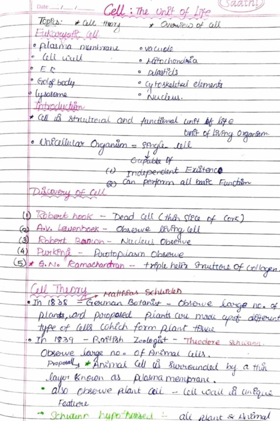Chapter-8: Cell-The Unit of Life class 12 Biology notes for cbse board and NEET