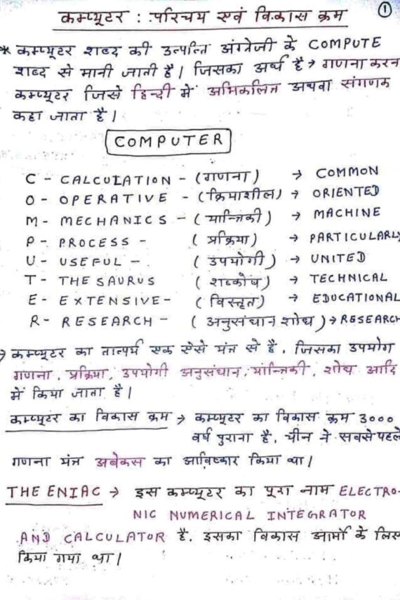 Computer Notes for competitive exams - Complete Notes