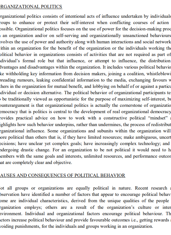 Machiavellianism and Perceptions of Organizational Politics (POP)