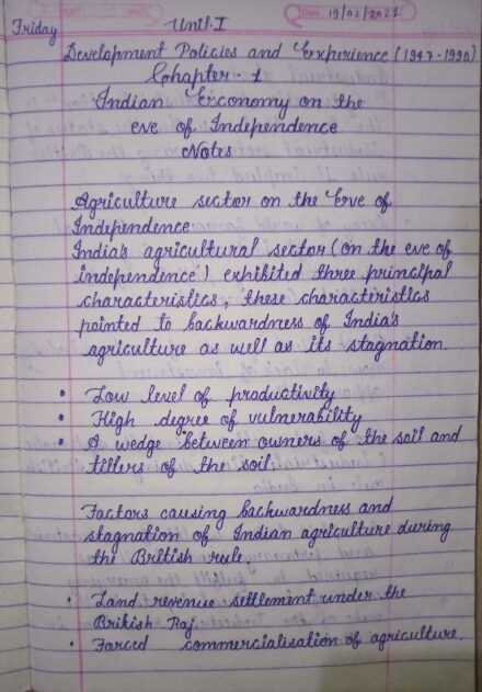Indian Economic Development (NCERT) Handwritten notes in English for class 11th and UPSC and other competitive exams