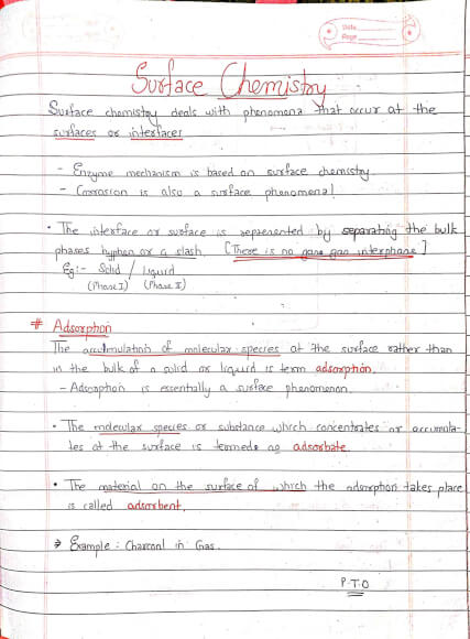 Surface chemistry Class 12 | Chemistry handwritten notes