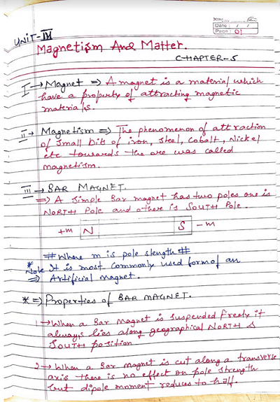 invadere til eksil drøm CH-5 Magnetism And Matter (XII) Physics Handwritten Notes [pdf] – Shop  Handwritten Notes (SHN)