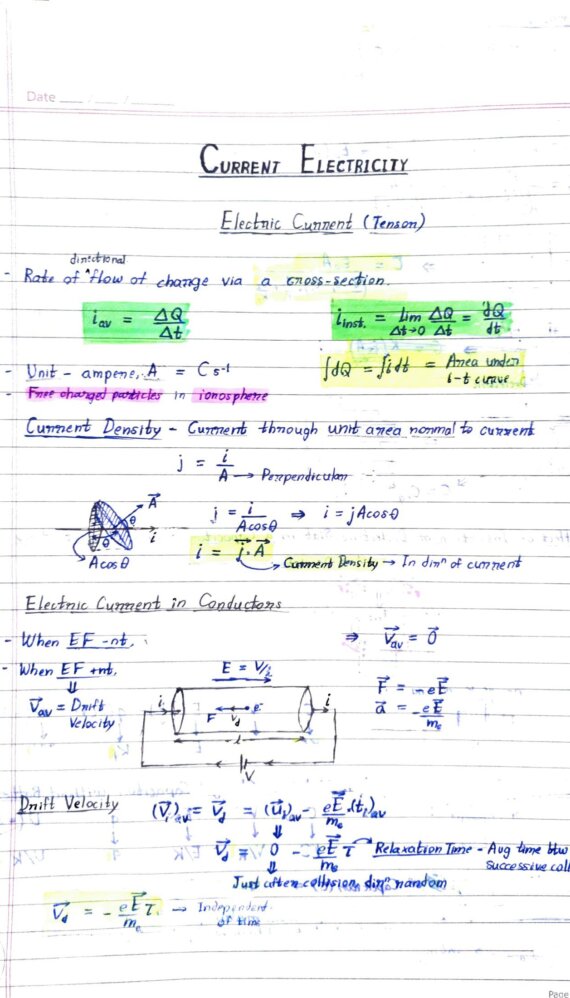 Current Electricity Detailed Notes for JEE/NEET/Boards - Handwritten Notes PDF