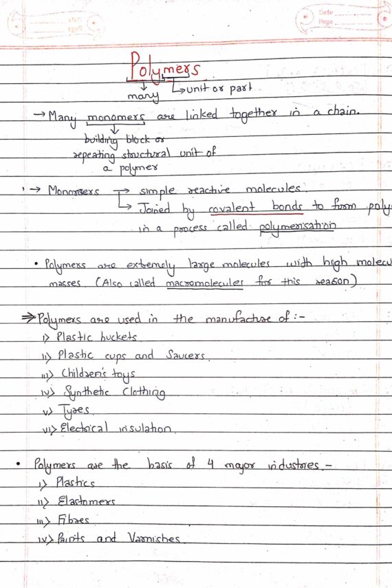 Polymers Class 12 Notes | Chemistry handwritten notes