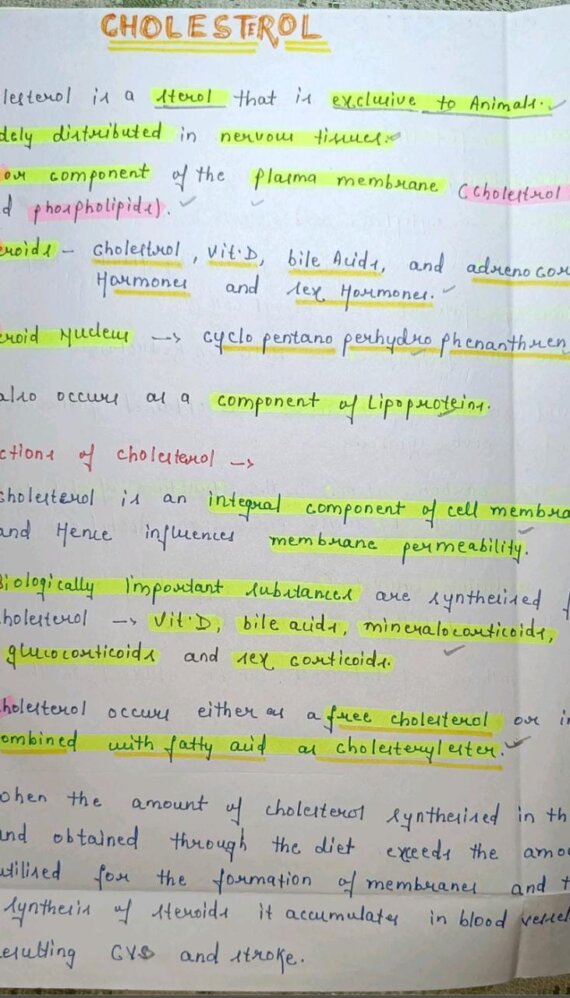 Cholesterol metabolism Notes PDF - Best Handwritten Notes for MBBS, NEET and Competition
