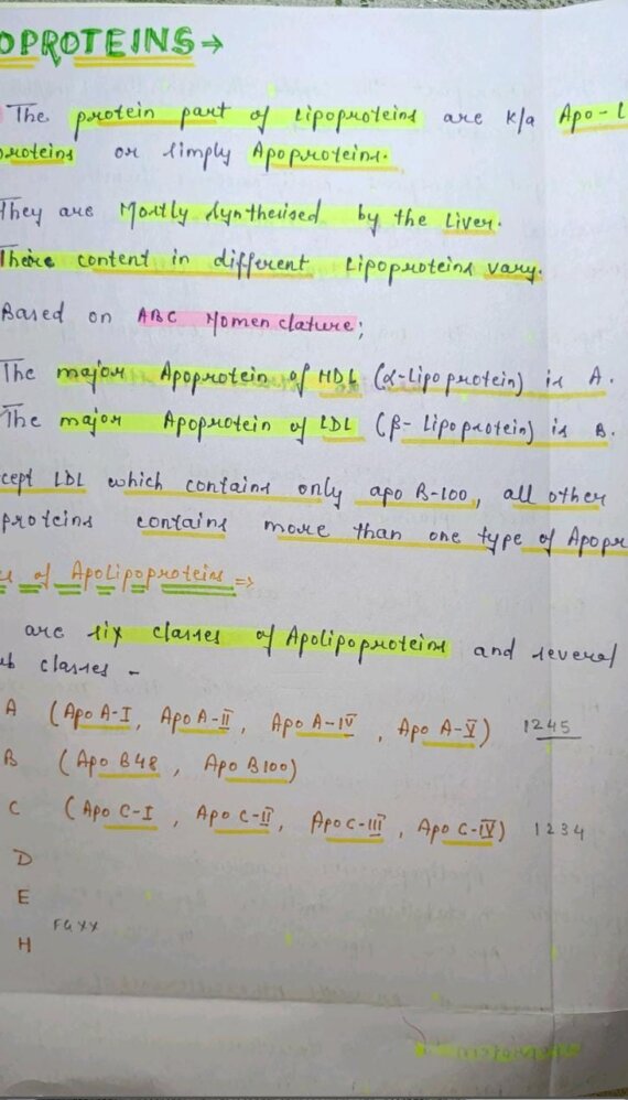 Apoproteins notes PDF - Best Handwritten Notes for MBBS, NEET and Competition
