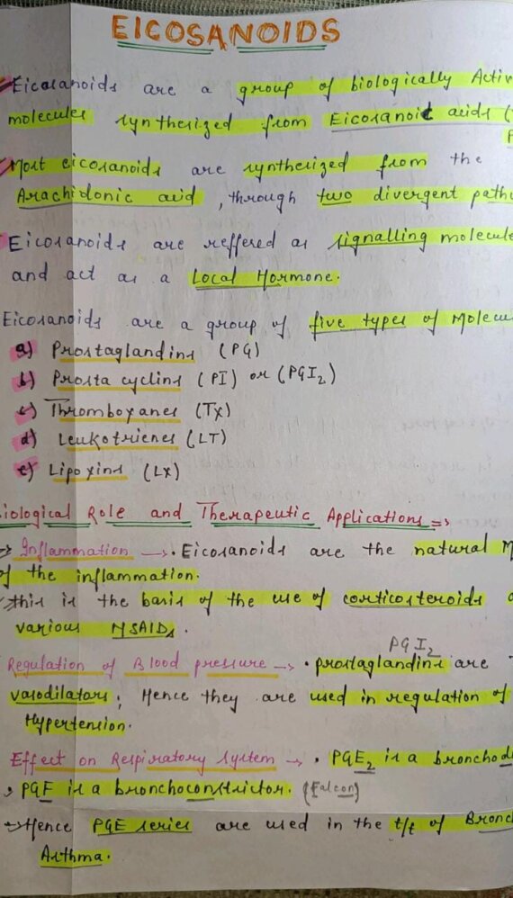 Eicosanoids notes PDF - Best Handwritten Notes for MBBS, NEET and Competition