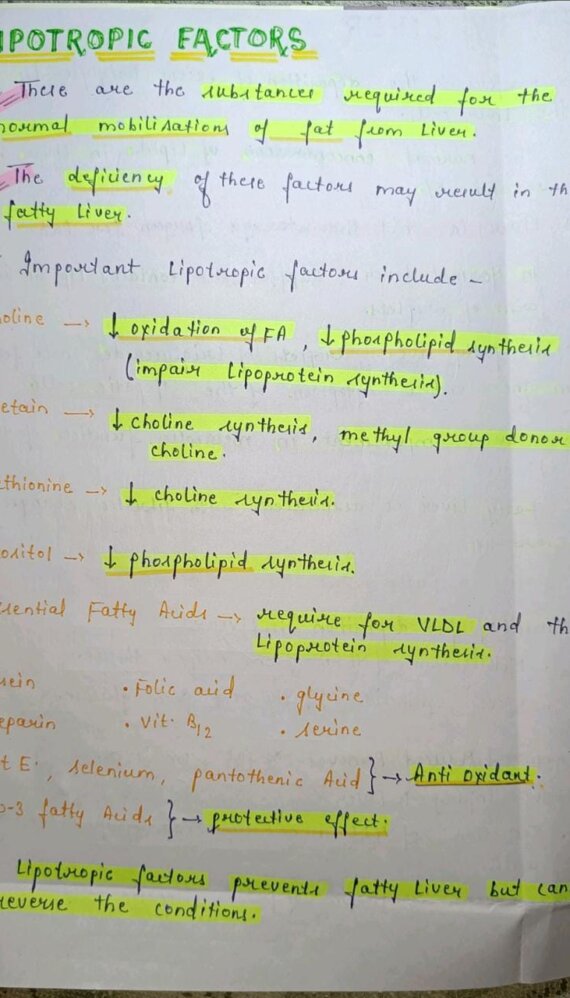 Lipotropic factors notes PDF - Best Handwritten Notes for MBBS, NEET and Competition