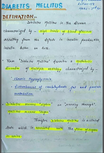 Diabetes mellitus notes PDF - Best Handwritten Notes for MBBS, NEET and Competition