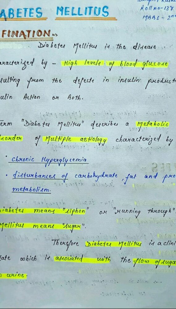 Diabetes mellitus notes PDF - Best Handwritten Notes for MBBS, NEET and Competition