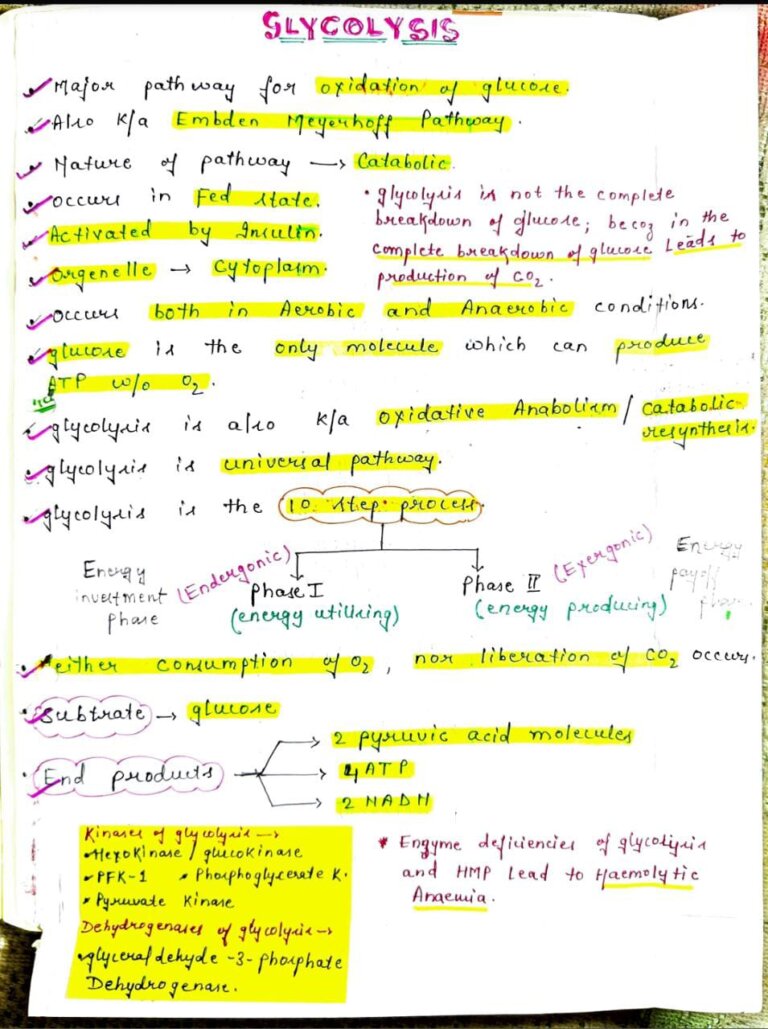 Glycolysis notes PDF - Best Handwritten Notes for MBBS, NEET and Competition