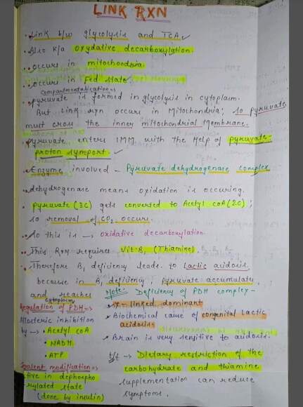 Link reaction notes PDF - Best Handwritten Notes for MBBS, NEET and Competition