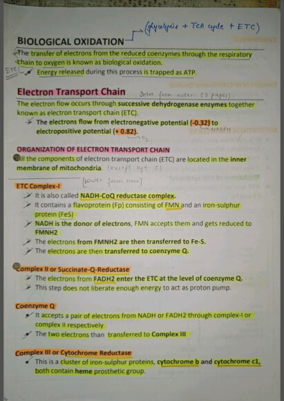 Biological Oxidation Notes PDF - Best Handwritten Notes for MBBS, NEET and Competition