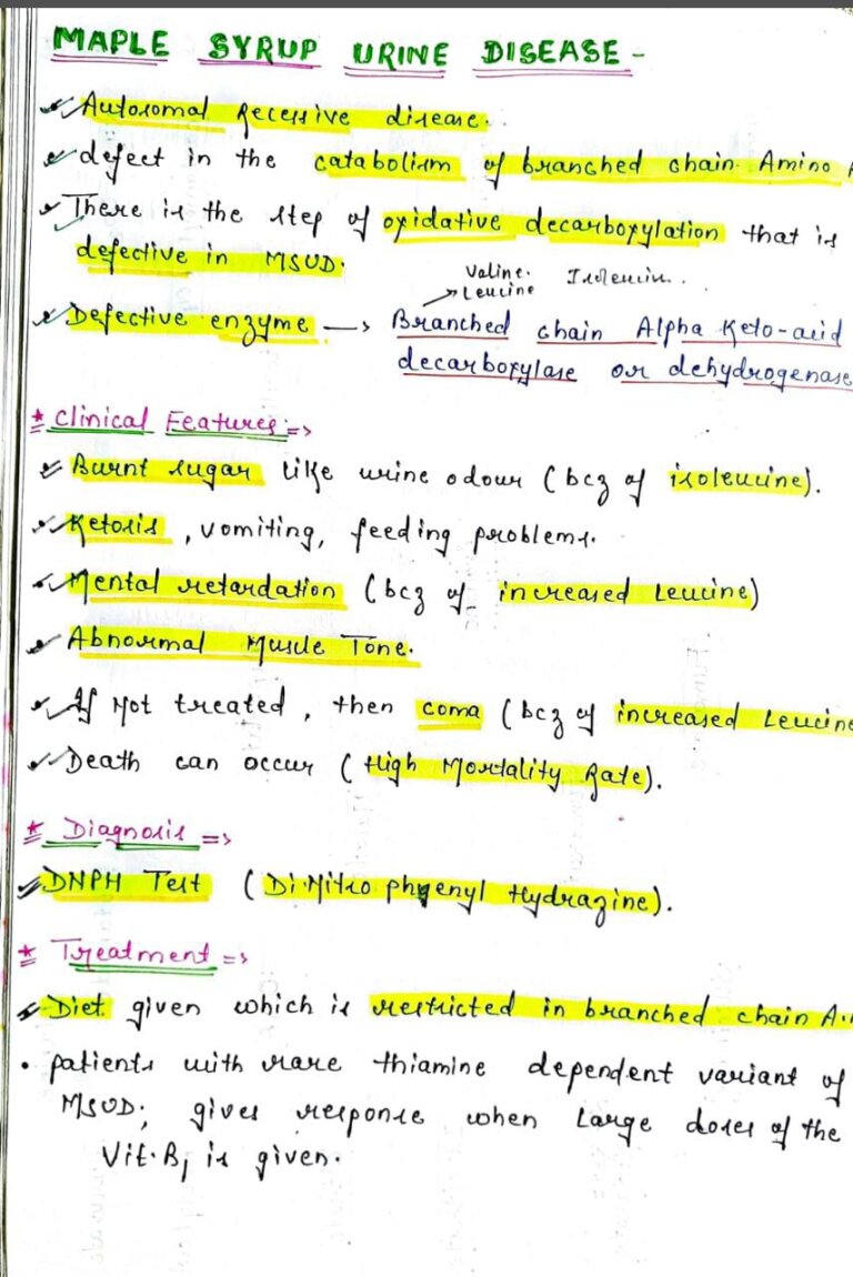 Maple syrup urine disease Notes PDF - Best Handwritten Notes for MBBS, NEET and Competition
