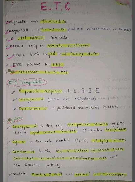 Electron transport chain Notes PDF - Best Handwritten Notes for MBBS, NEET and Competition