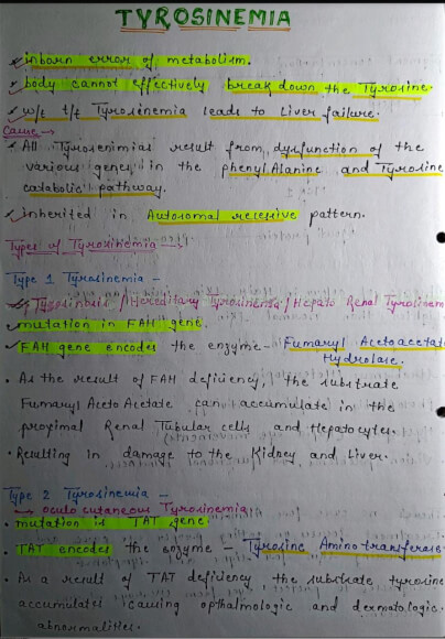 Tyrosinemia Notes PDF - Best Handwritten Notes for MBBS, NEET and Competition