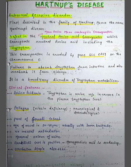 Hartnup disease Notes PDF - Best Handwritten Notes for MBBS, NEET and Competition
