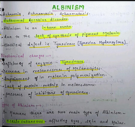 Albinism Notes PDF - Best Handwritten Notes for MBBS, NEET and Competition