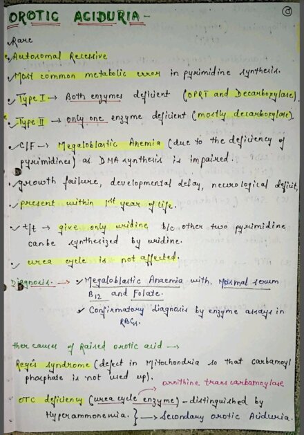 Orotic aciduria Notes PDF - Best Handwritten Notes for MBBS, NEET and Competition